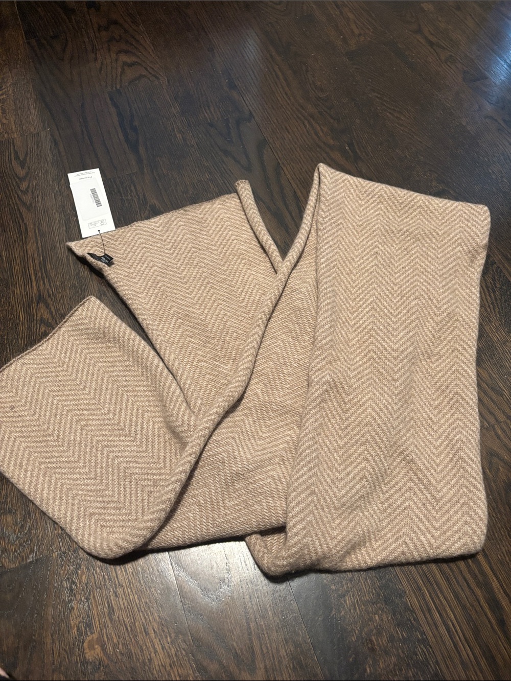 Barneys New York Beige Chevron Knit Scarf 100% Cashmere